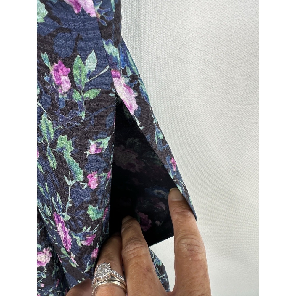 Rebecca Taylor Ruby Navy Floral Hammered Silk Mini Dress Size 2 Cottage Peasant - Picture 11 of 12